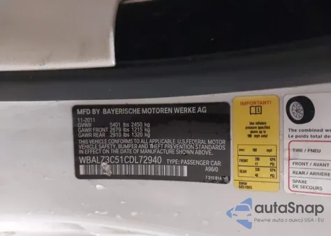 2012 BMW 650I from USA, damaged, VIN WBALZ3C51CDL72940